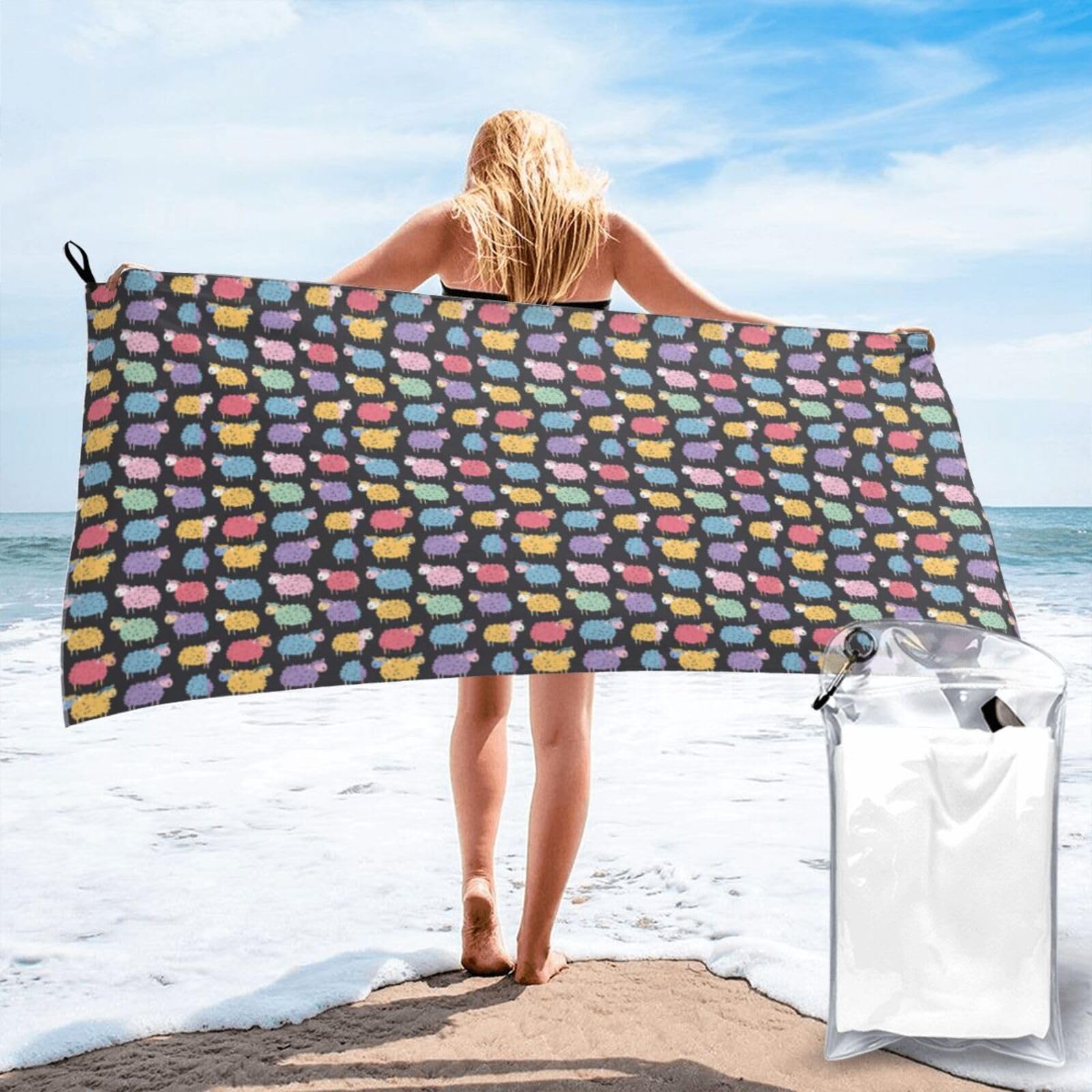 AYYQWE Cute Colorful Sheep Cartoon Pattern Print Lightweight Towel For Men Women Travel Beach Camping Hiking Yoga Swimming Sports