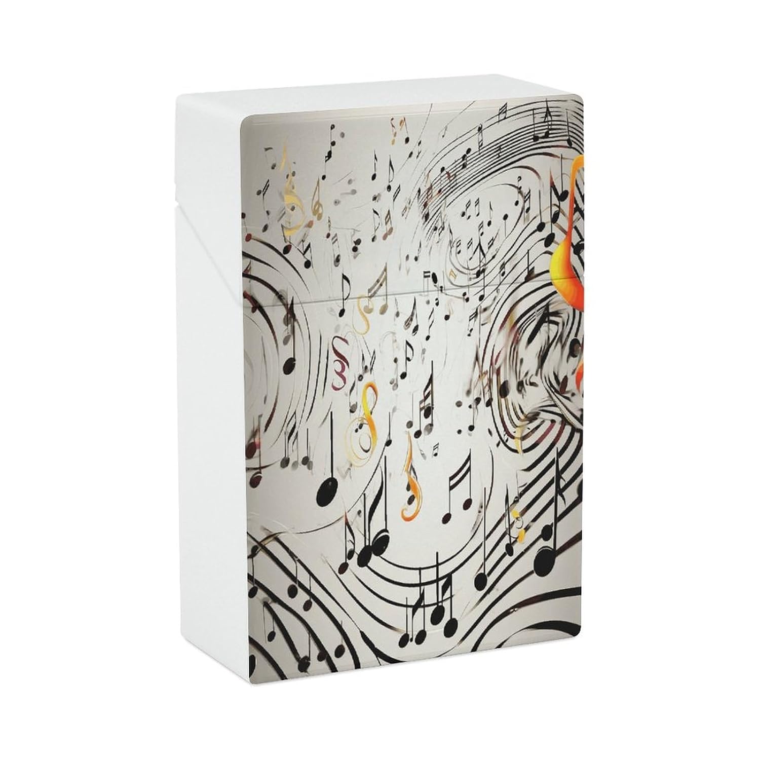 Music Notes Print Cigarette Case Waterproof Cigarette Protective Cover Push Open Cigarette Holder Case Crushproof Cigarette Box for Smoking Accessories 20 Capacity Normal Size