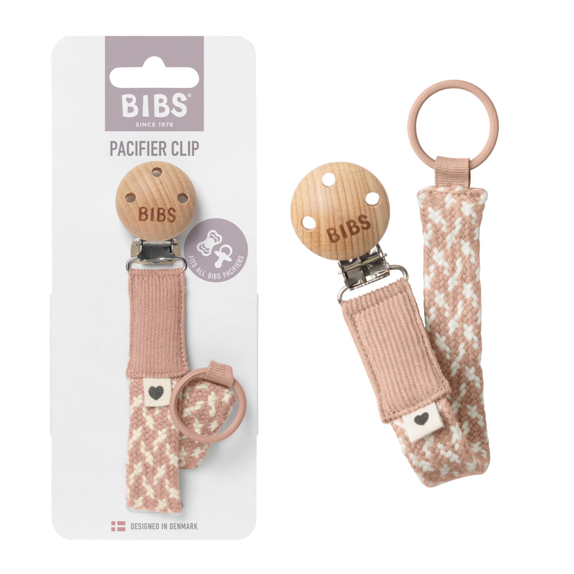 BIBS Braided Dummy Clip, Fits All BIBS Dummies, Blush/Ivory