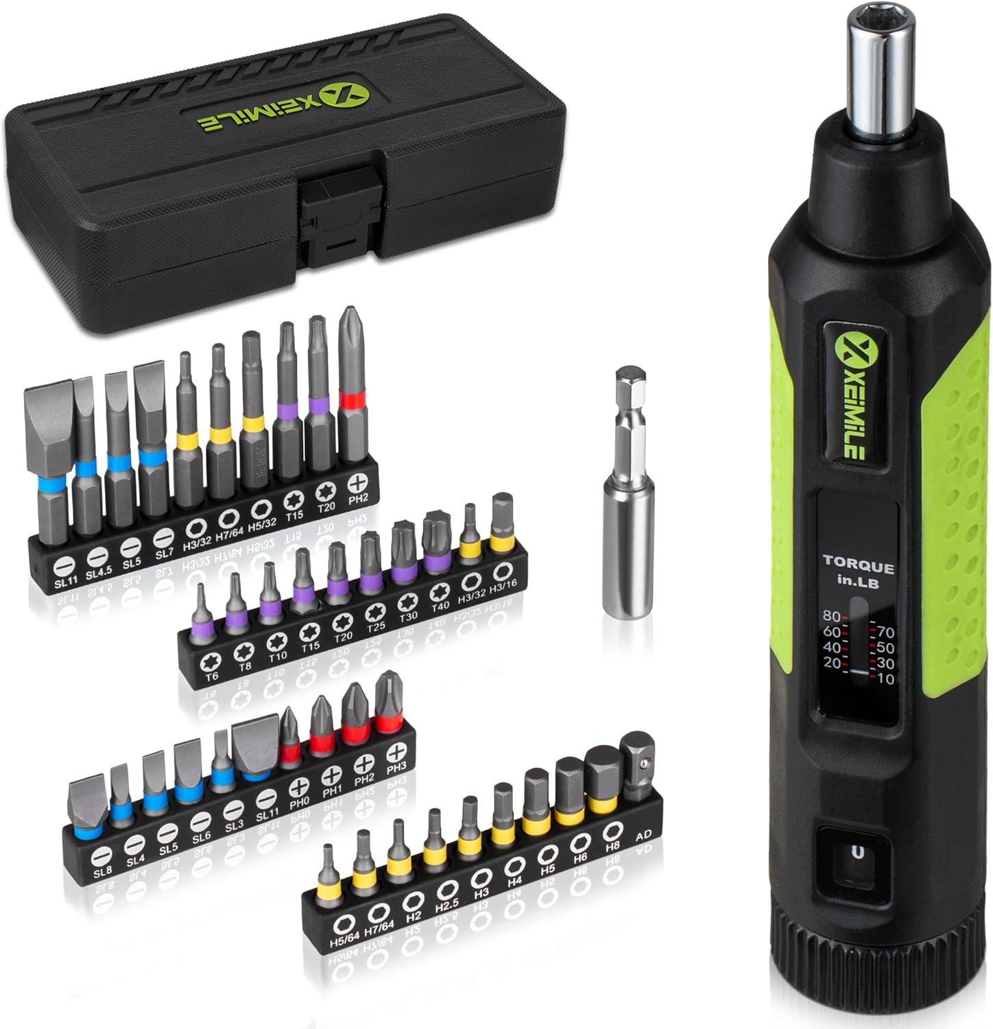 35Pcs Torque Screwdriver, 10-80In-lb Wrench Driver Set, 1/4" Drive Inch Pound Torque Screwdriver with S2 Bits, Extension Bar for Maintenance, Tools, DIY, Bike Repairing and Mounting