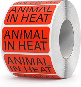 Animal in Heat Stickers Veterinary Vinyl Labels 1 x 2 Inch 1000 PCS