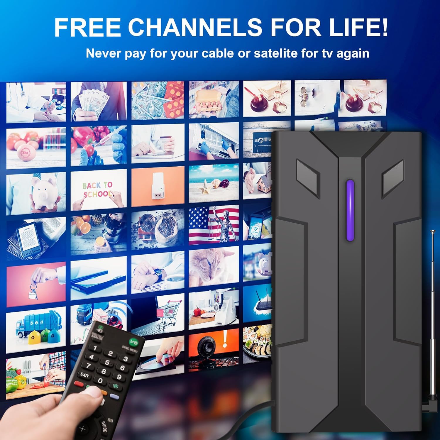 Antena de TV – Antena de TV digital Freeview para interiores con señal fuerte Reino Unido de más de 300 millas de alcance, antena de TV inteligente, soporte para exteriores, radio VHF/UHF/DAB/4K/1080P