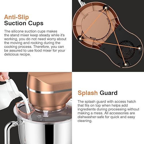 Miniatura 4 de Mini Angel - Batidora eléctrica de pie para cocina, 10 velocidades, 5 cuartos, con cabezal inclinable, gancho para masa, batidor de alambre, batidor