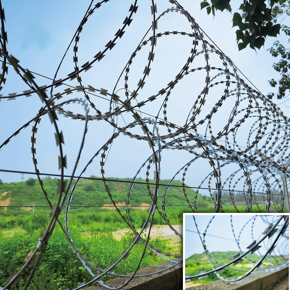 Drut kolczasty Razor, Siatka druciana z ostrzami ogrodowymi, ogrodzenie siatki drucianej podwójną spiralą(50m)