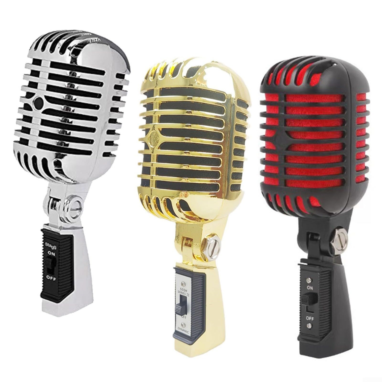 Micrófono dinámico con cardioide para patrón polar y carcasa de metal retro para una reproducción vocal clara en escenarios en vivo, swing clásico, karaoke vintage (negro)