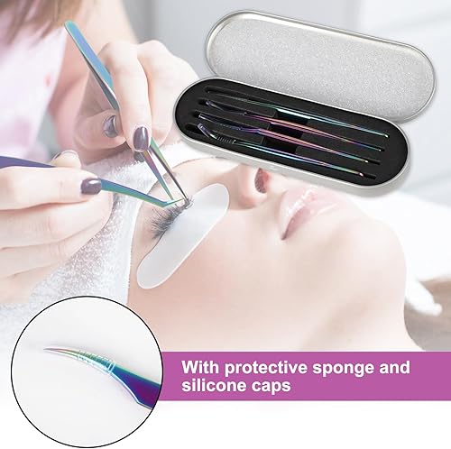 Miniatura 4 de Juego de 4 pinzas para extensiones de pestañas, juego de 4 pinzas coloridas de acero inoxidable para extensión y eliminación de pestañas, pinzas