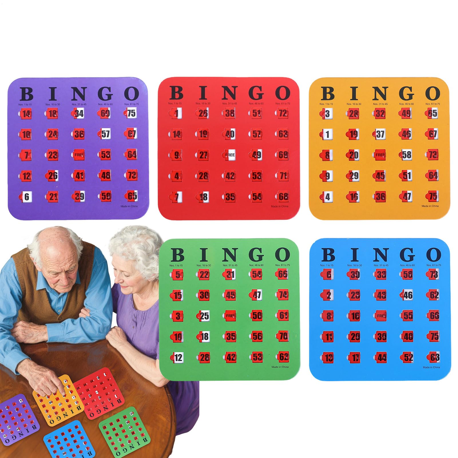 Bingo Cards for Seniors Fun Large Print Reusable Shutter Slide Game