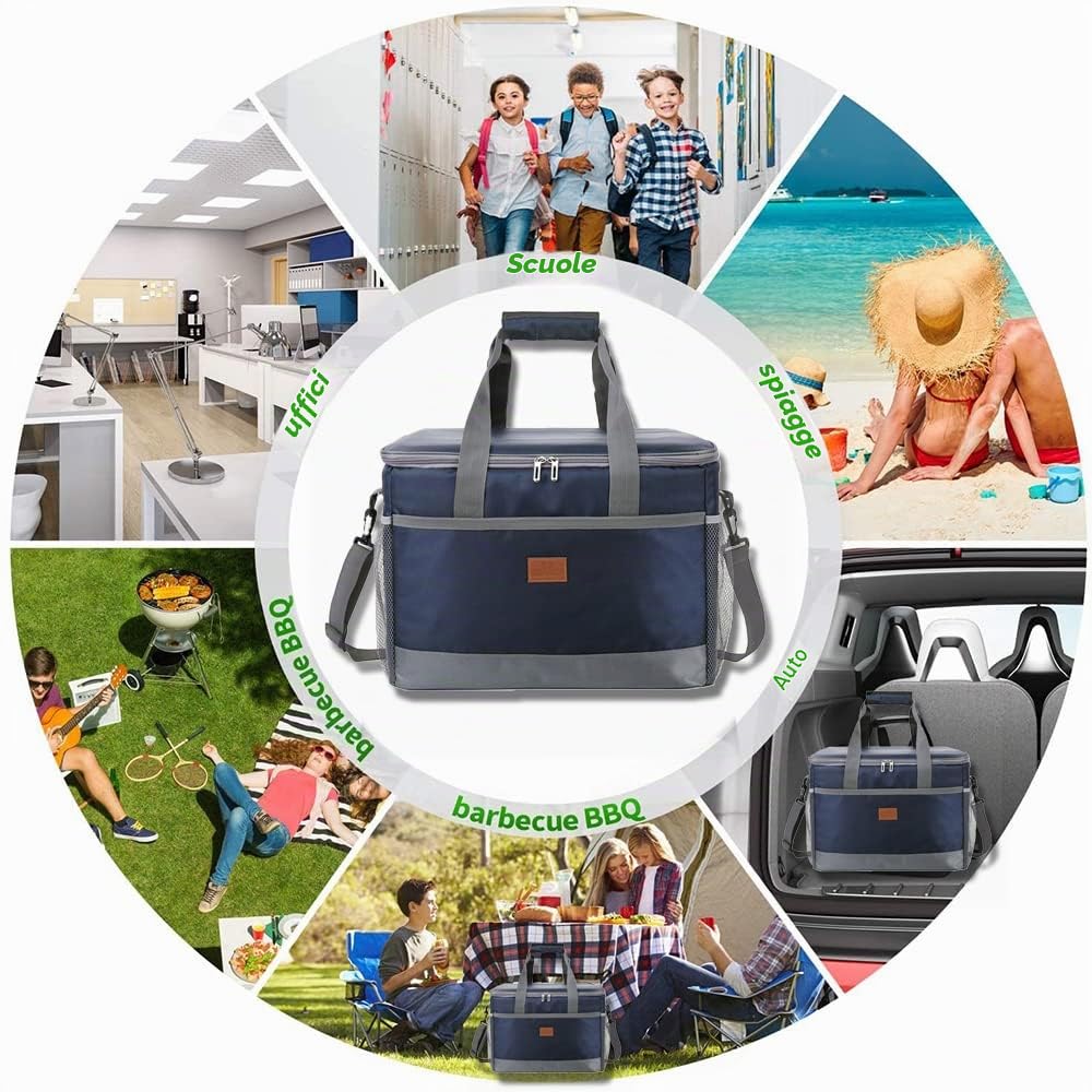 Borsa Frigo Isoterma, 36L Borsa Termica Pieghevole, Borsa Termica Porta Pranzo, con Tracolla Regolabile, Alta Capacità, per Picnic, Barbecue, Campeggio, Viaggio (Blu Scuro)