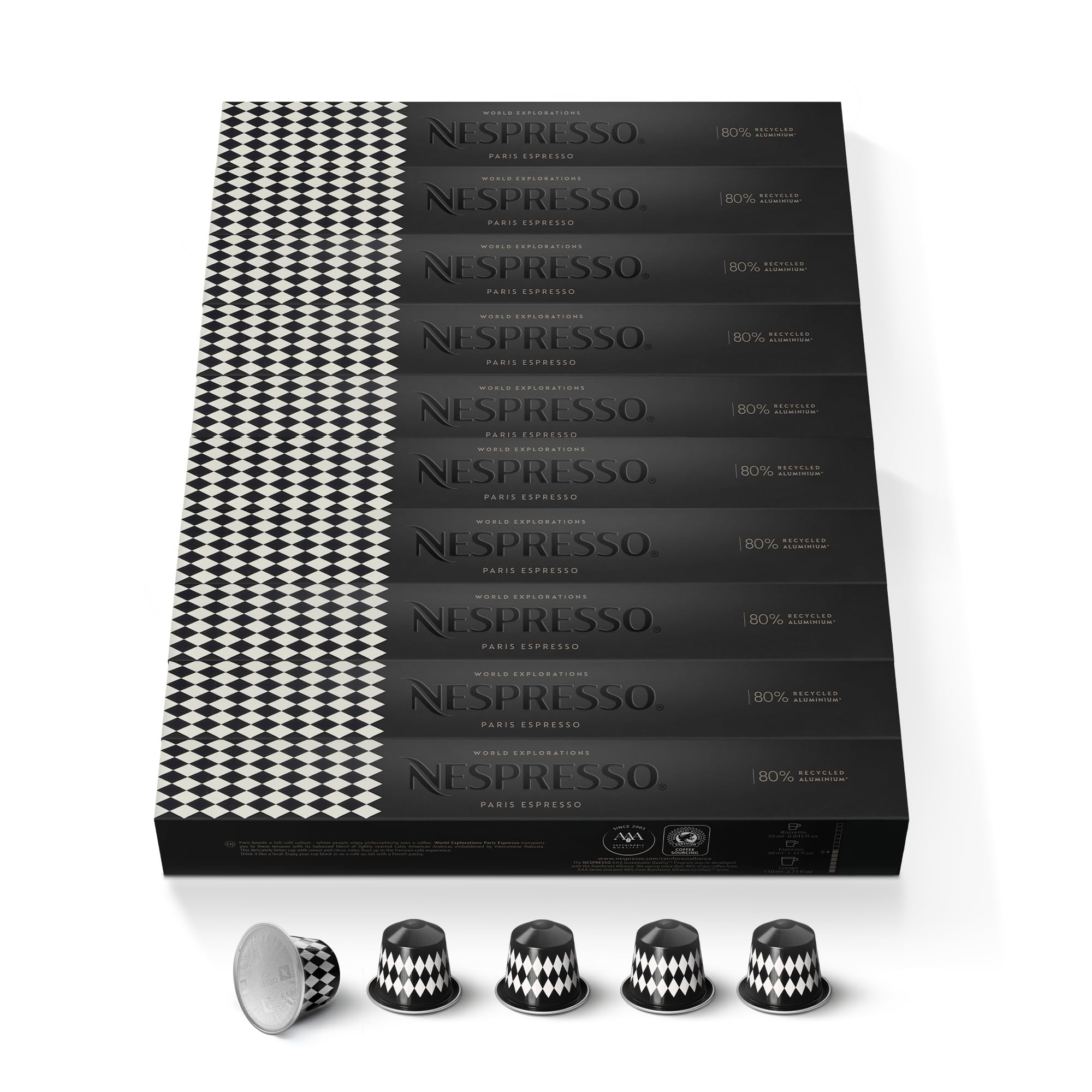 NESPRESSO ORIGINAL Paris 100 Kaffeekapseln | Arabica & Robusta Kaffee | Mittlere Röstung | Intensität 6 | Ideal für Espresso