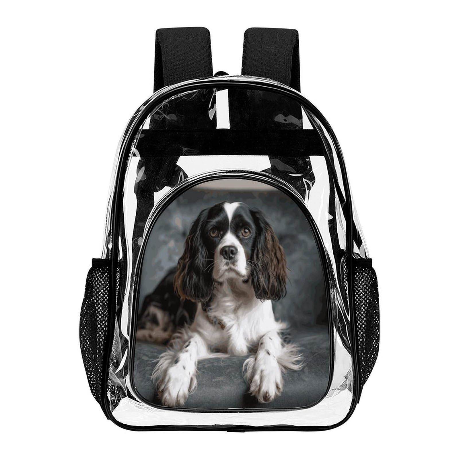 Spaniel On The Sofa Clear Backpack Large,Transparent Backpack PVC Transparent Bookbag for Security, Work, Travel, Stadion