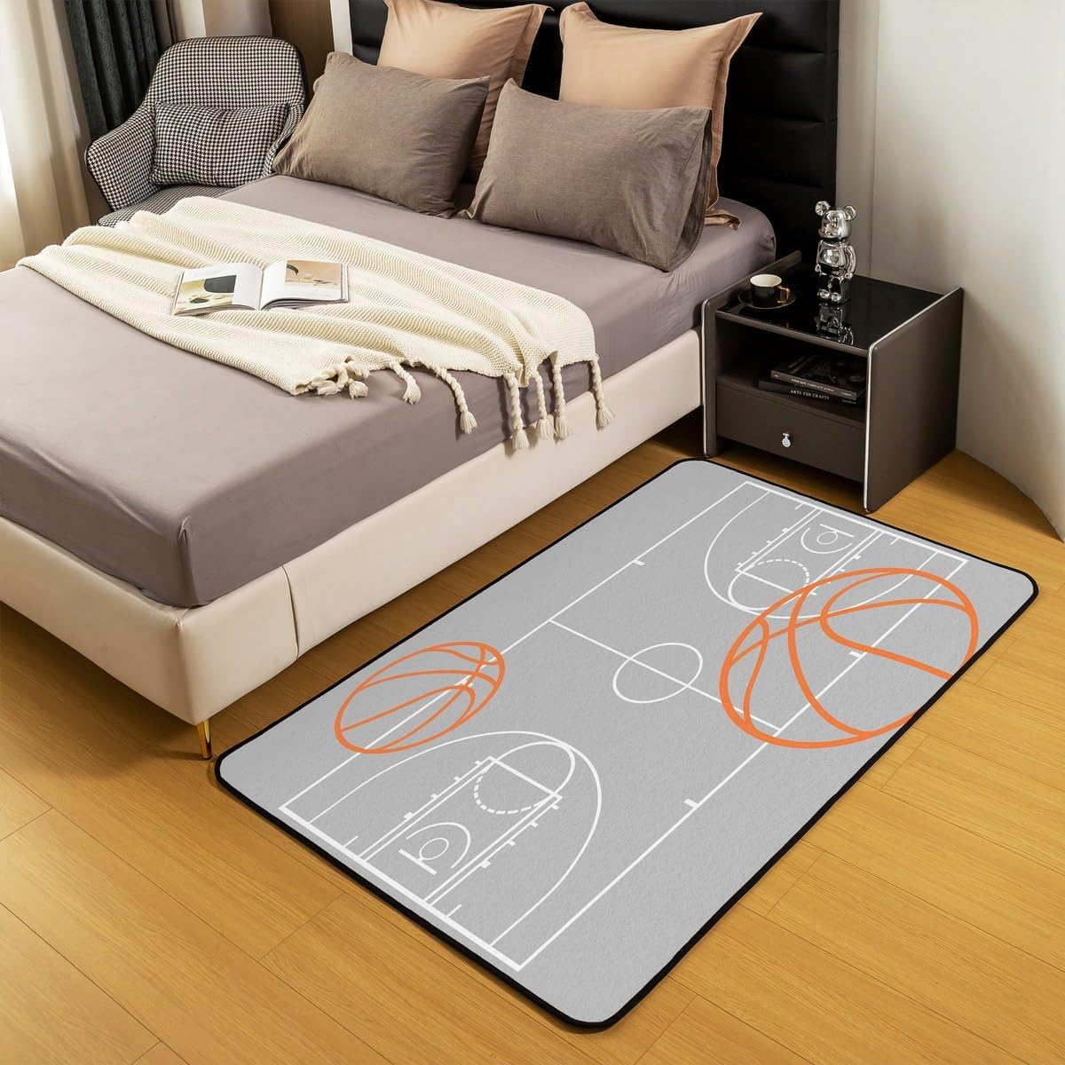 Feelyou Basketball for Kids Boys Girls Basketball Court Decorative Rug Area Rug 3x5 Grey Living Room Rugs Decor Sport Indoor Floor Mat