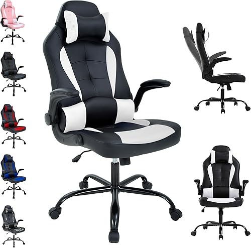 Silla de videojuegos barata, silla ergonómica para videojuegos de PC, con reposacabezas y soporte lumbar, reposabrazos ajustable, respaldo alto,