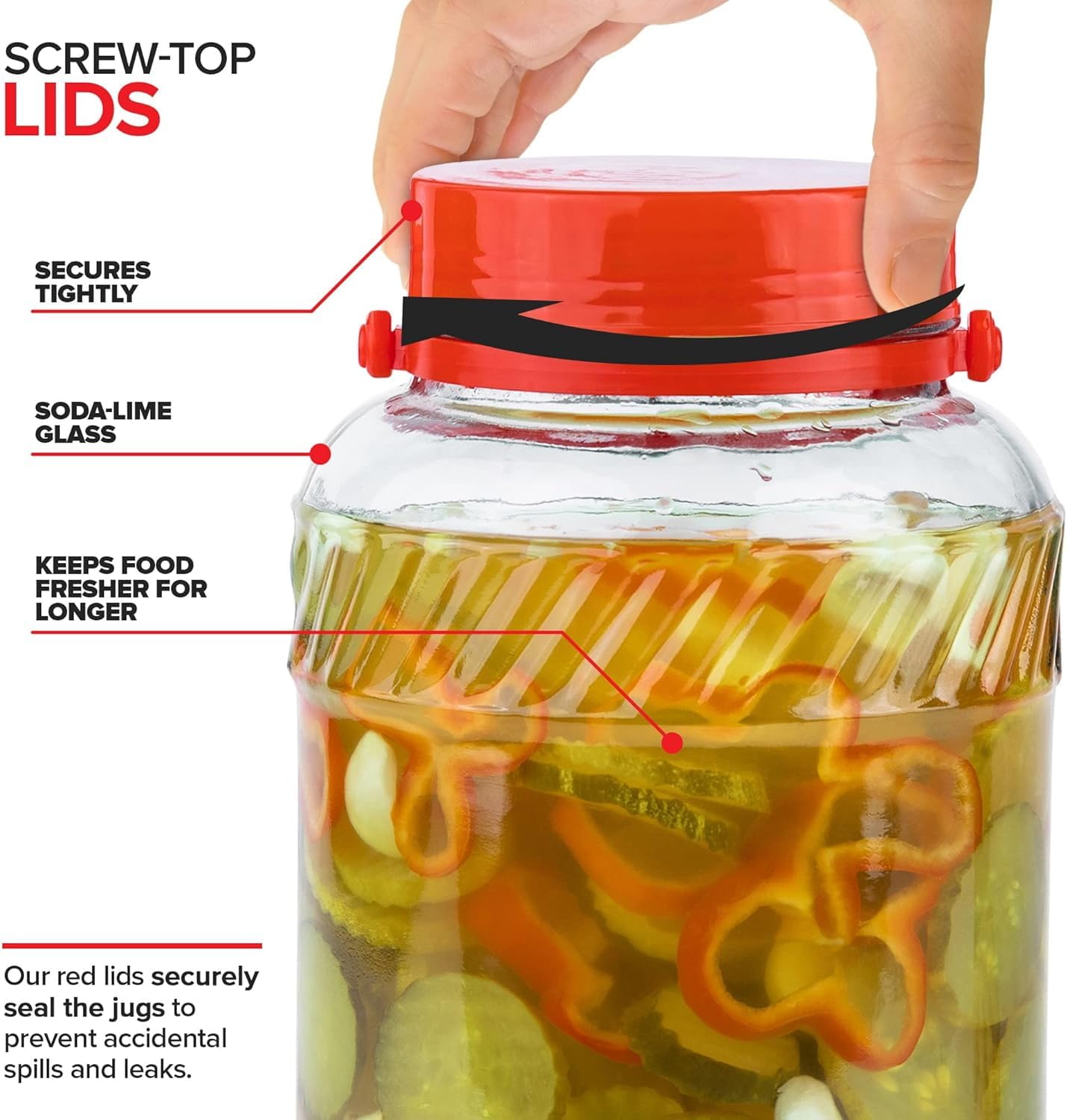 Barattolo in vetro da 1 gallone con coperchio (2 pezzi) da 3,65 l, grande barattolo per tè al sole, grandi brocche per kombucha per fermentazione, contenitore per kimchi, cavoli, pomodori, sottaceti