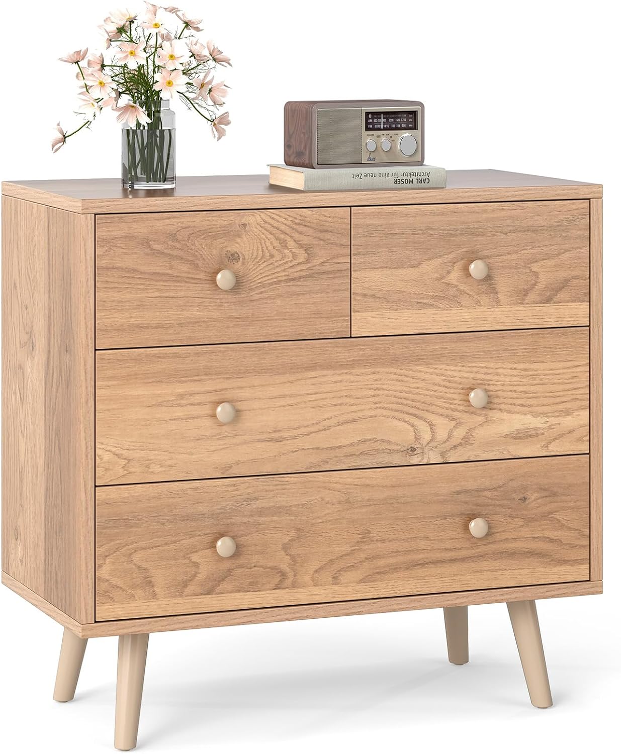 Giantex Storage Cabinet with 4 Drawers, Anti-Toppling Devices, 6.5” Raised Legs, Anti-Slip Foot Pads, 31.5”x15.5”x30” Floor Cabinet, Organizer Unit for Living Room, Entryway, Home Office (Natural)