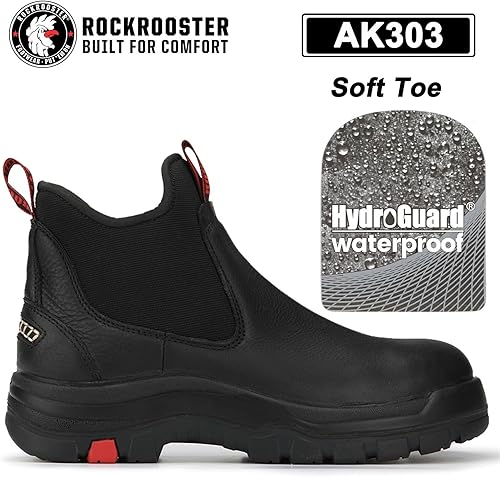Miniatura 2 de ROCKROOSTER Bakken AK303 - Botas Chelsea negras de 6 pulgadas para hombre, con clasificación EH, impermeables, sin cordones, puntera suave, AK323
