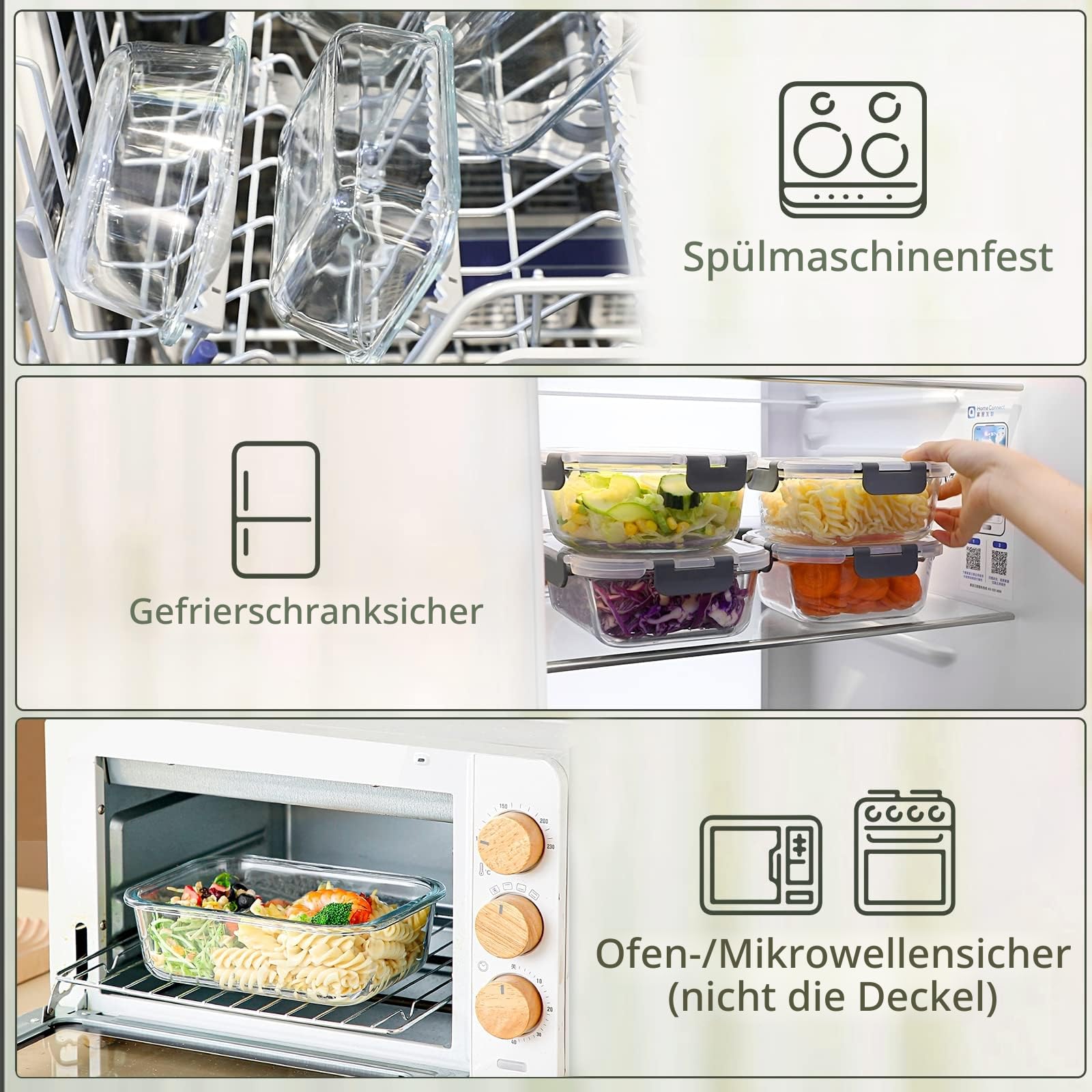 M MCIRCO Extra großes Glas-Frischhaltedosen-Set mit Deckel, 2,3 l und 1020 ml, 2 Stück à 10 Tassen und 2 x 4,5 Tassen, luftdichter Glasbehälter, Mikrowelle, Ofen, Gefrierschrank und Spülmaschine
