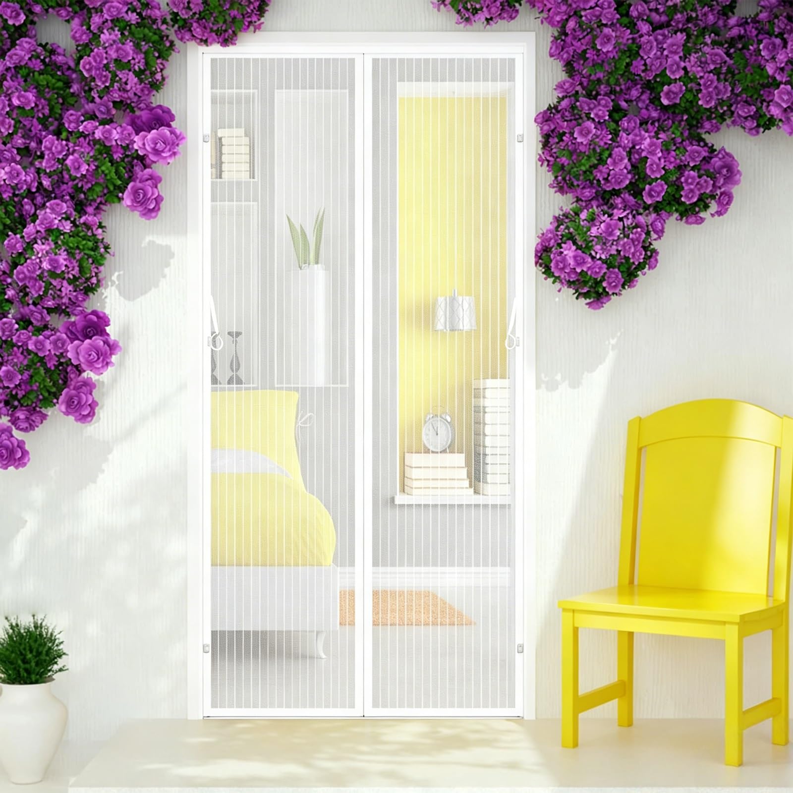 Fly Screen Door 175 x 182 cm Curtain, Heavy Duty Self-Sealing Mesh, Door Screen Automatically Closes Fly for Doors for Living Room Kitchen Patio, White