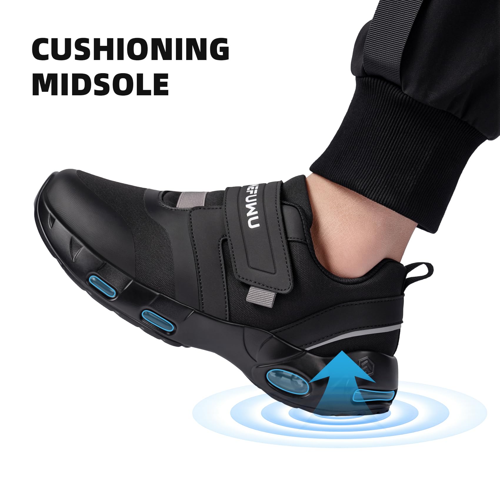 Scarpe per diabetici impermeabili da uomo, larghe, nere, senza lacci, da cucina, chef, ristorante, piedi gonfi, servizio alimentare, lavoro