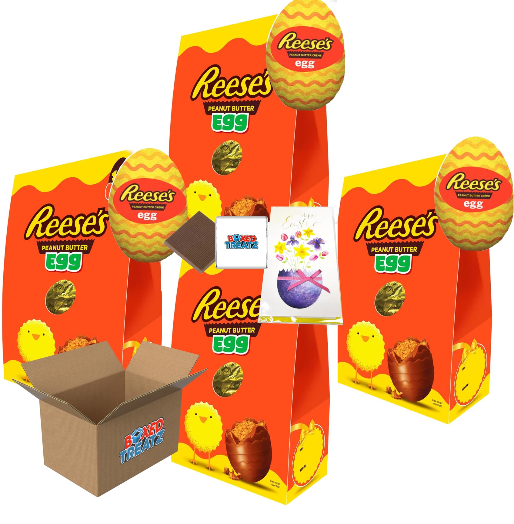 Reese's Milk Chocolate Easter Egg With 3 Reese's Peanut Butter Creme Eggs + Easter Card (4x252g) Boxed Treatz