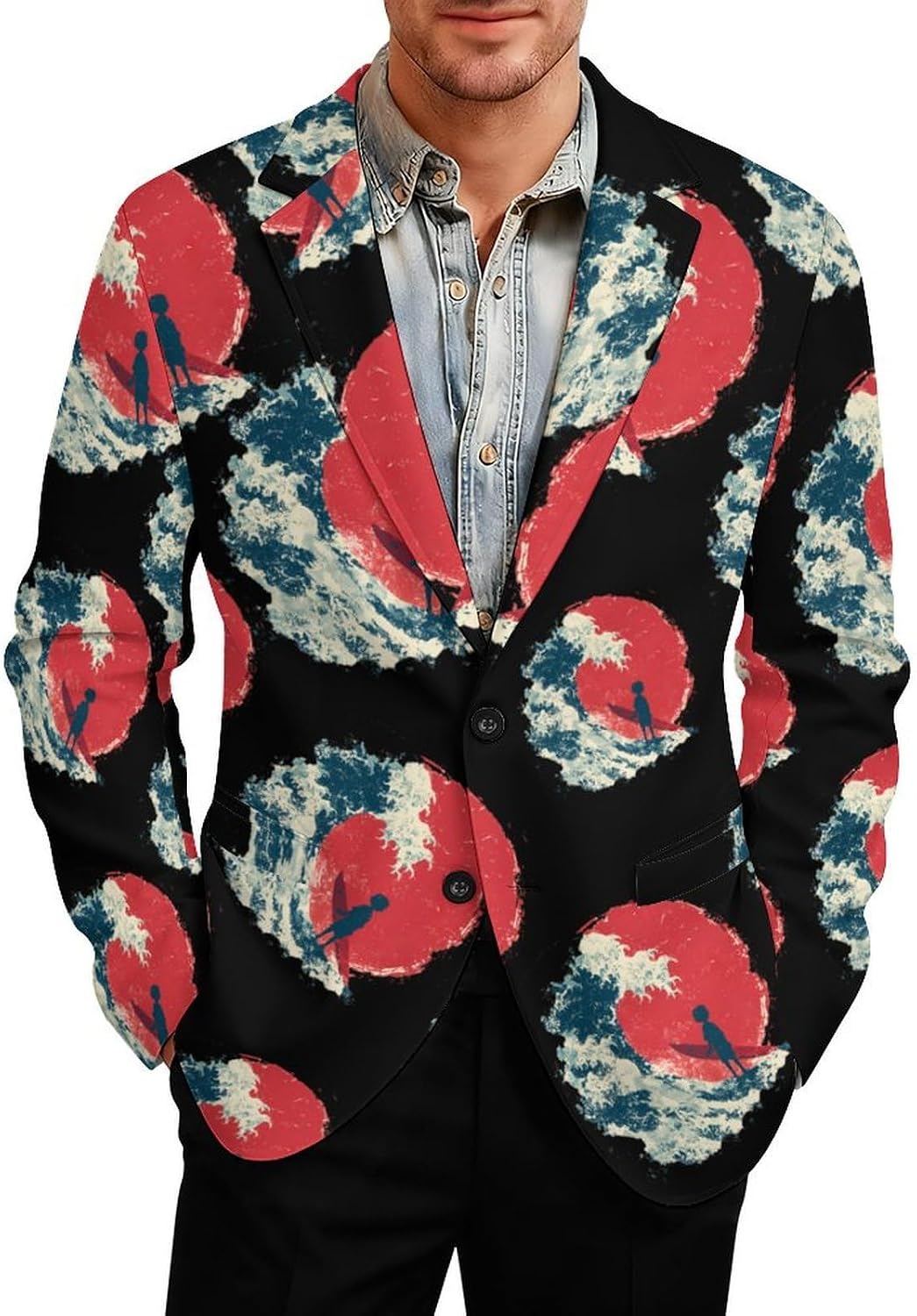 Surfing Surfer Sun Japanese Waves Classic Suits Blazer for Men Business Tuxedo Jacket