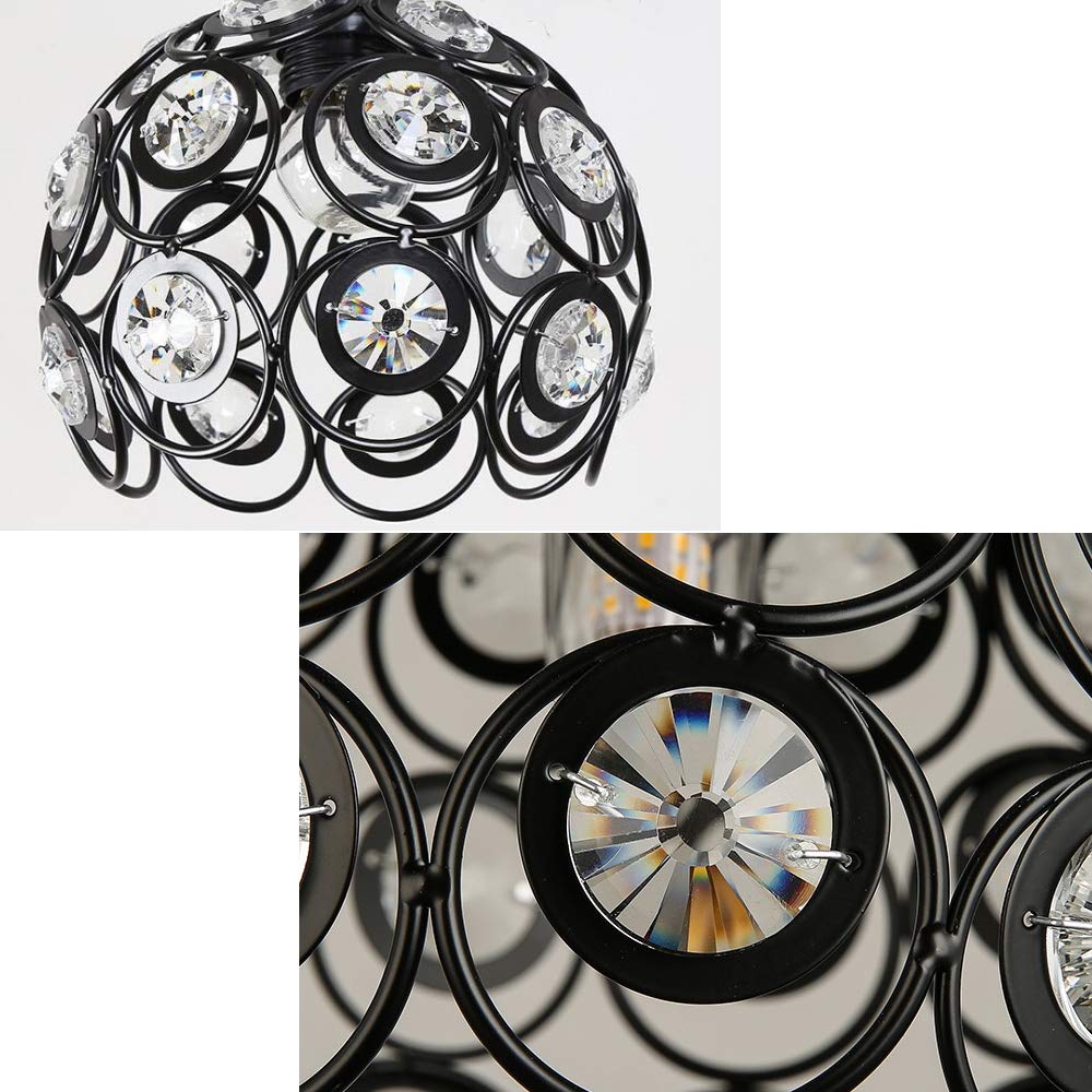 iDEGU Zestaw 2 nowoczesnych lamp sufitowych z kryształu i metalu, przemysłowa oprawa oświetleniowa E27, klosz podświetlenie do sypialni, wejścia do korytarza, 20 cm (czarny)