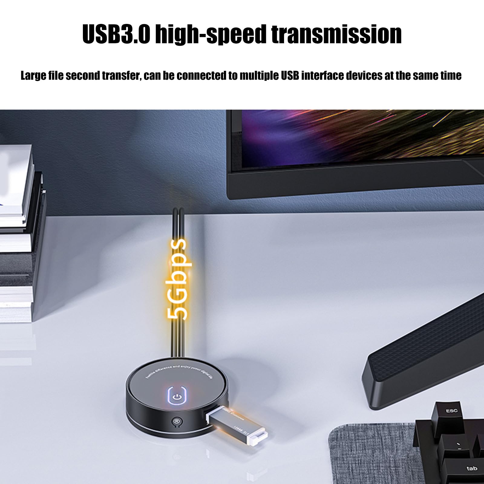 Kabel przedłużający USB 3.0 USB C do komputera stacjonarnego, opcjonalny port audio 3,5, kabel 116 cm