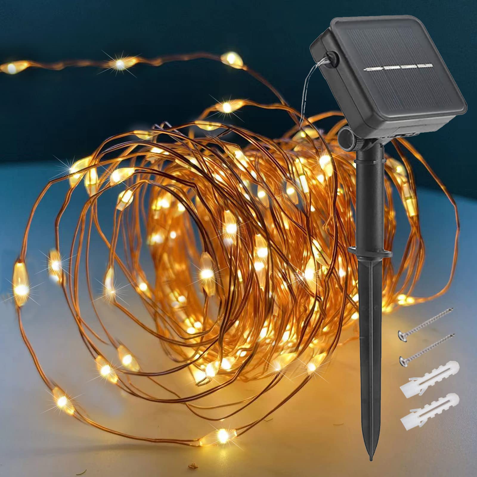 RJEDL Solar Fairy Outdoor String Lights 20m 200 LED 8 Modes Upgraded Garden Lights Waterproof Copper Wire String Lighting for Garden Patio Wedding Party Yard