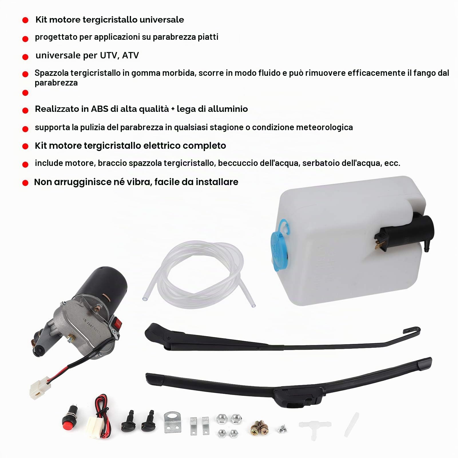 Yctze Kit Tergicristallo Elettrico Universale, Kit Assemblaggio Tergicristallo Elettrico 12V 30W Braccio Lama Motore Beccuccio Acqua Tubo Tubo per ATV UTV//utv wiper motor kit 12v