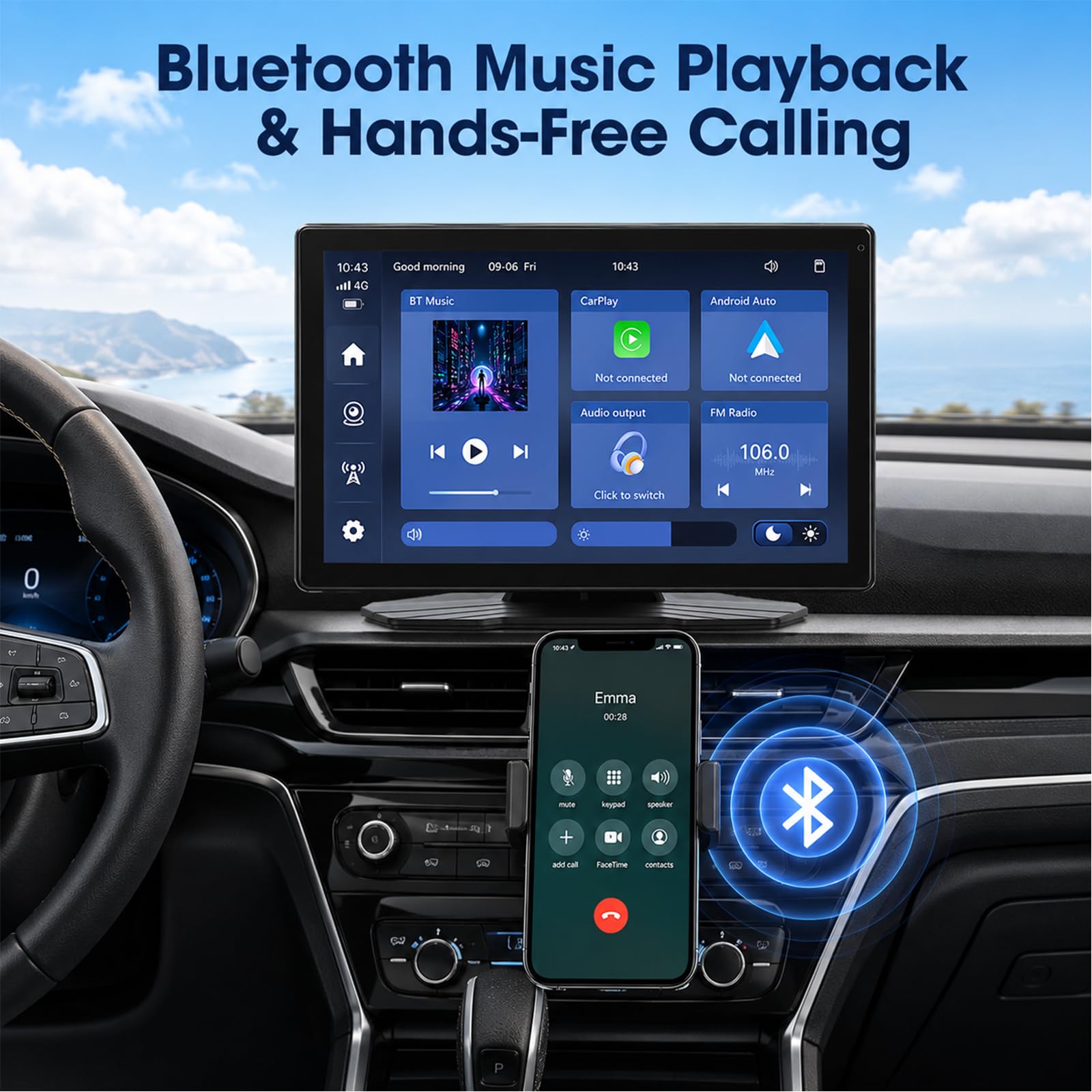 GPS Voiture 9 Pouces, Ecran Voiture avec Guidage Vocal, Mirror Link sans Fil, Bluetooth 5.4, Entrée AUX, FM, GPS Camping Car pour Voiture Camion Taxi Bus Poids Lourd