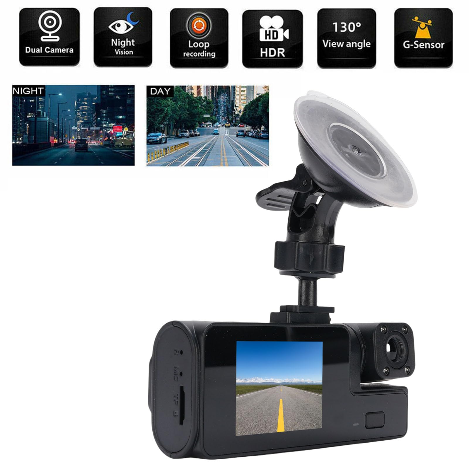 VBESTLIFE Kamera Deska Rozdzielcza, Podwójne Nagrywanie Soczewek 1080p z Przodu i 720p Wewnątrz Obiektywu z Wi -Fi, Rejestrator Samochodu z kartą Pamięci 32 GB