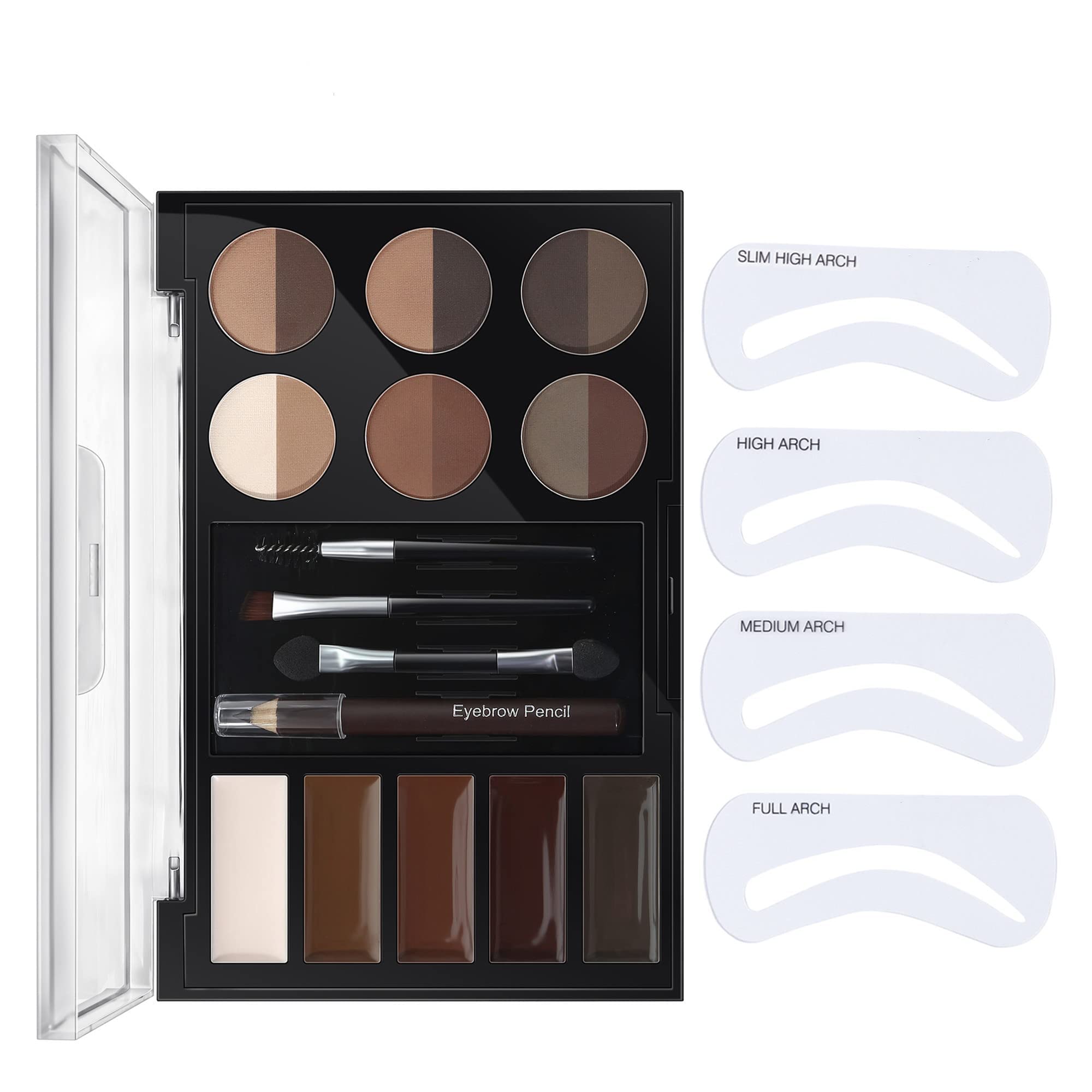 SYOSI Eye Brow Kit 25 Piece Eyebrow Makeup Palette Set 12 Colors Waterproof Eyebrow Powder 5 Eyebrow Gels 4 Eyebrow Stencils 3 Brushes 1 Eyebrow Pencil for Novice and Professional (25 Piece Set)
