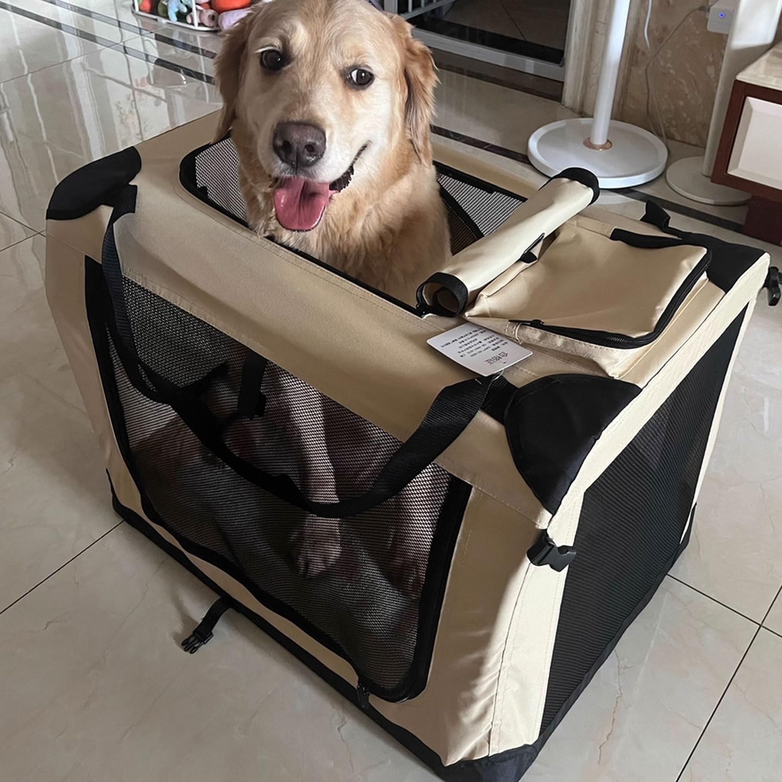 Transportin Perro Coche Transportín Gato Transpirable Plegable Estructura De Tubo De Acero Oxford Incluye Cojín Inferior Y Asas De Transporte (White,50 * 35 * 35cm)
