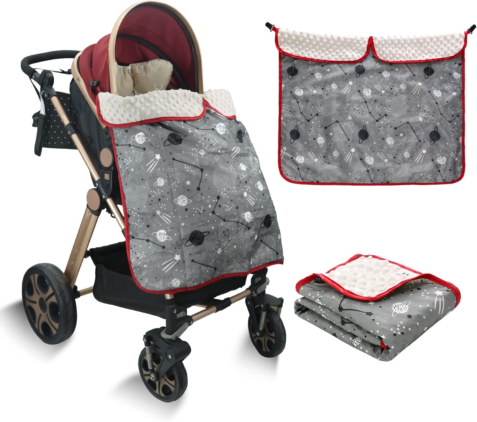 Miracle Baby Stroller Blanket, 75 * 75 CM Waterproof Minky Dot Baby Car Seat Cover Canopy with Clips as Nursing Cover, Baby Wrap Blanket, Sleeping Blanket, Playtime Mat(Starry Sky)