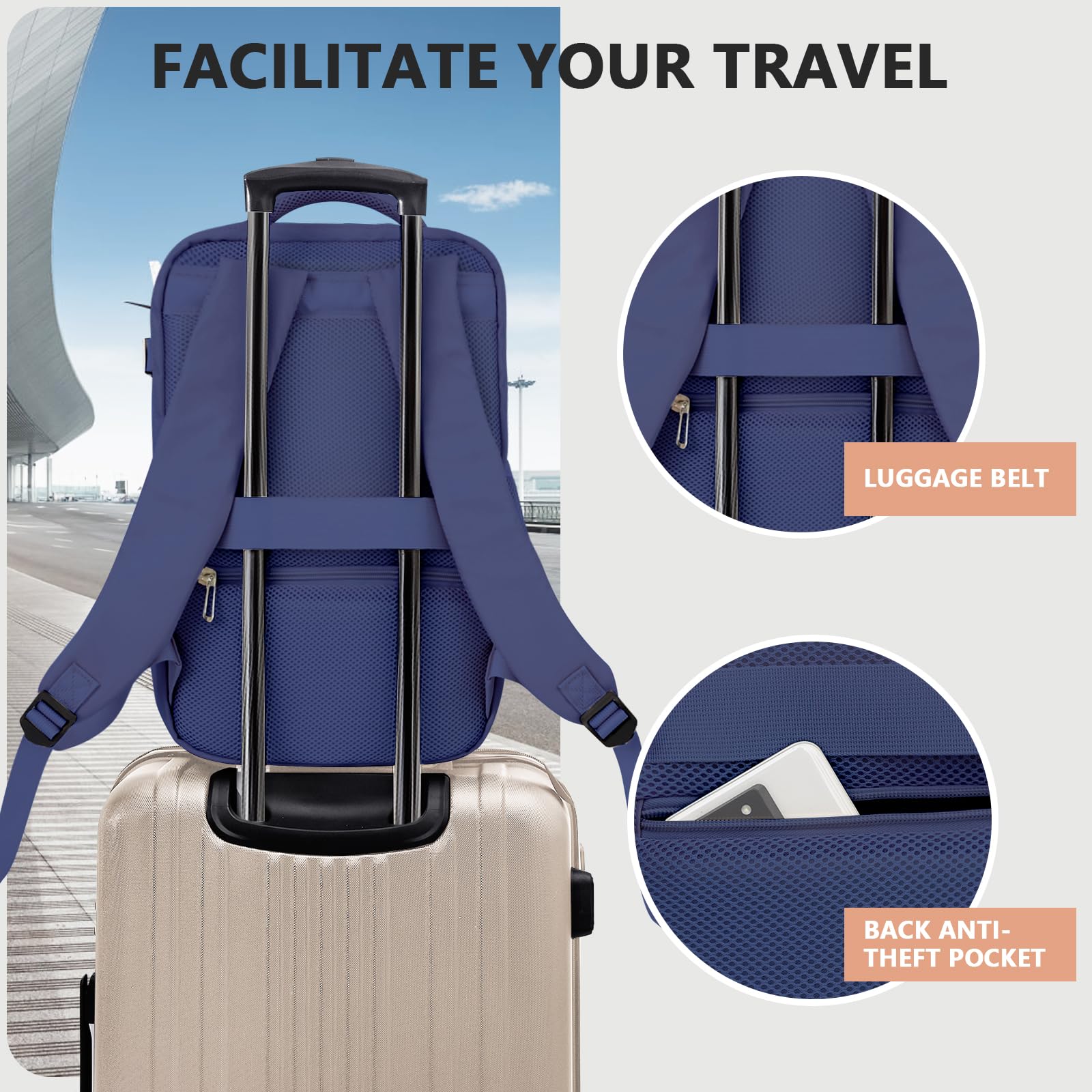 KIRFEIHT Bagaglio a Mano 40x20x25 per Ryanair Zaino da Viaggio Aereo Piccolo - Zaino da Viaggio a Cabina Piccola, Zaini Universali per Uomo e Donna per Scuola Trekking Lavoro - Blu Scuro