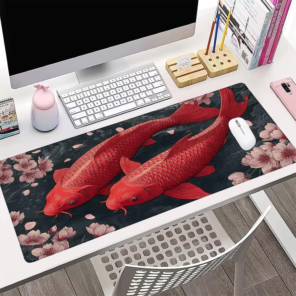 Alfombrilla de Mouse para Juegos, Rosso, XXL, Antideslizante, Impermeable, Diseño de Pescare, Extendido, Grande, 1200x600x3mm, para PC, Laptop, Ufficio, Famiglia d-552