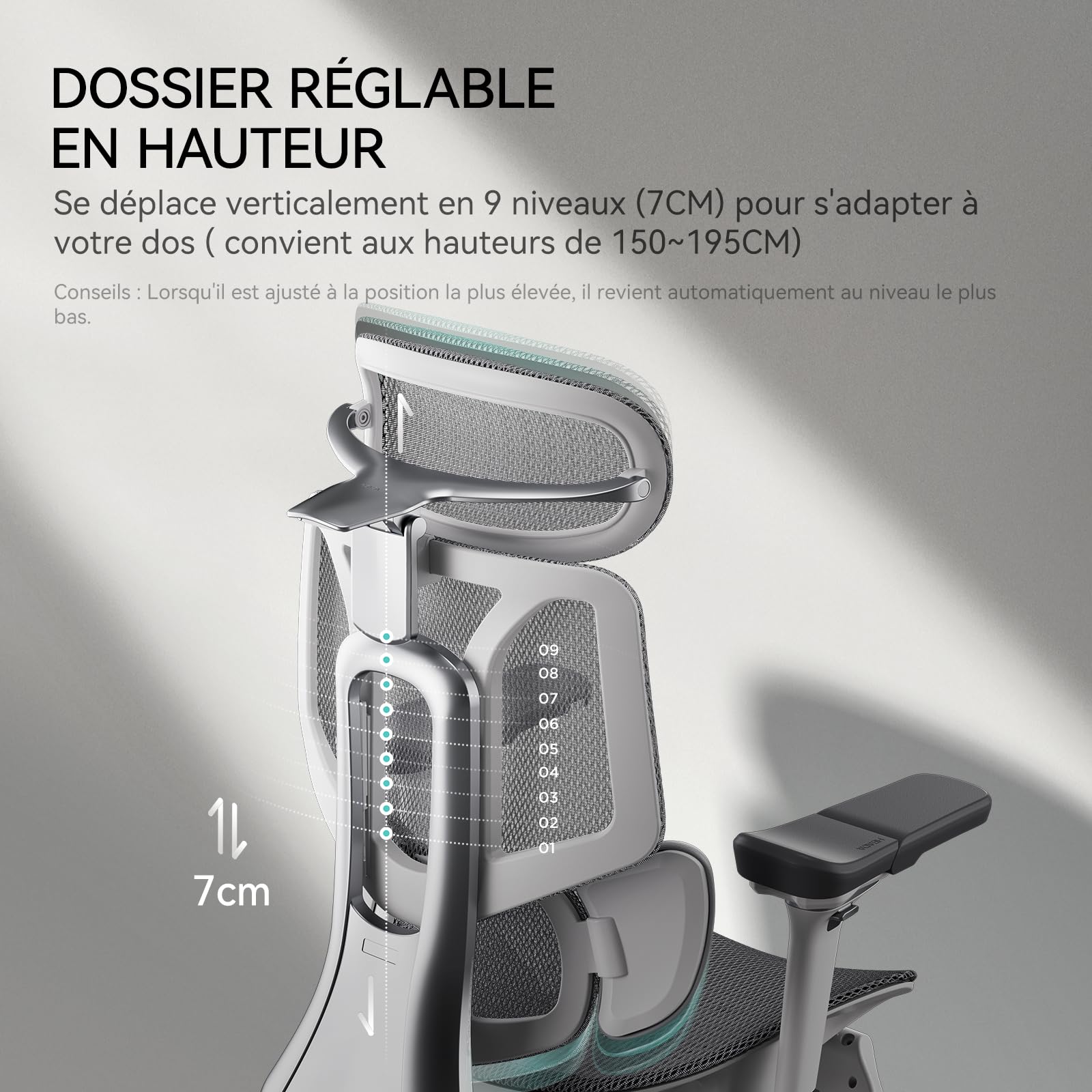 Hbada E3 Pro Fauteuil de Bureau Ergonomique, Système Lombaire Dynamique 3 Zones, Accoudoirs Réglables 6D, Tête avec Réglage 4D, Gris avec Repose-Pieds