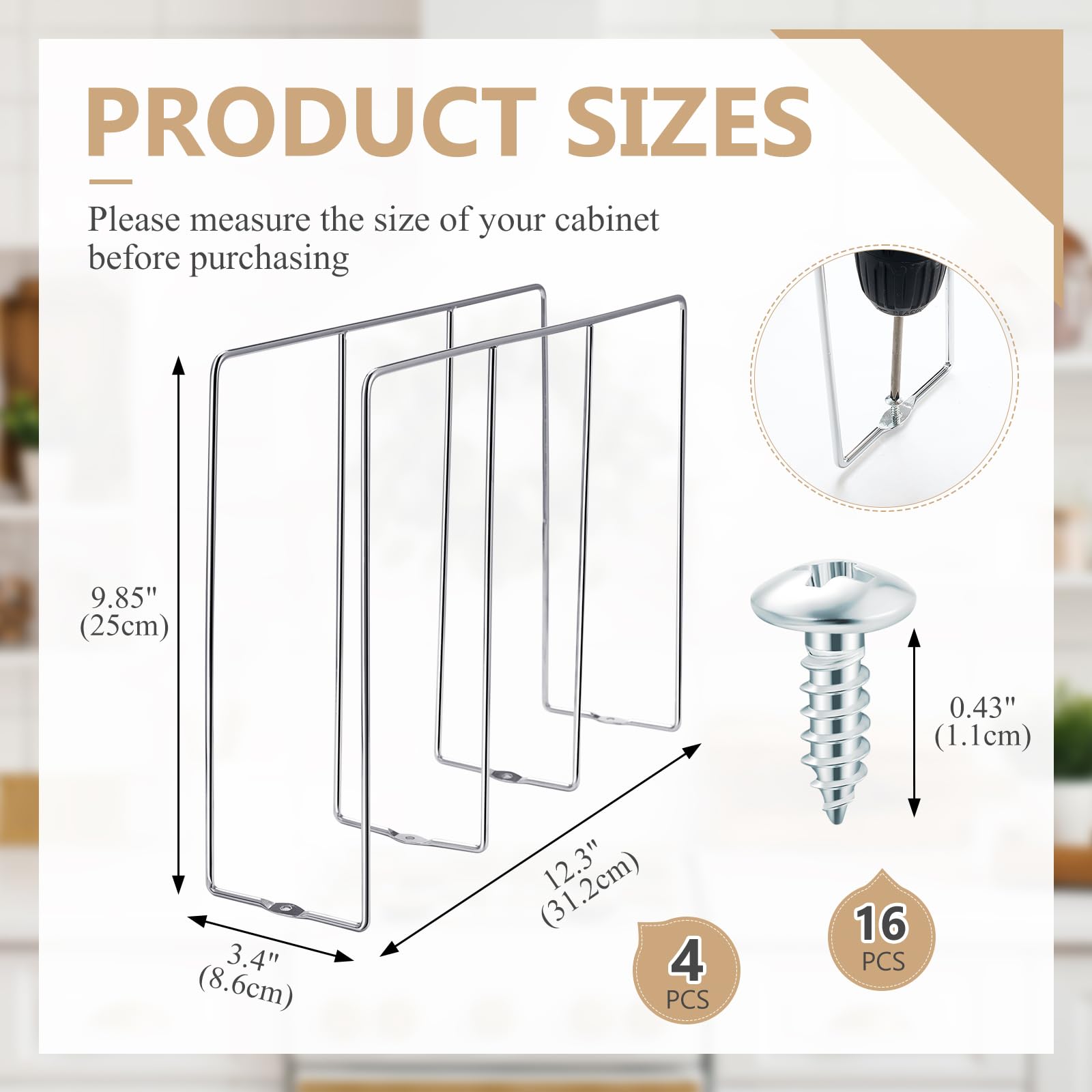 Blulu U-förmiger Keksblatt-Organizer für Schrank, Backblech, Organizer, Küchenschrank, Trennwände, vertikale Chrom-Pfannenregal, Aufbewahrungsdrähte, Trennwände, Gesichtsöffnung von 8,9 cm