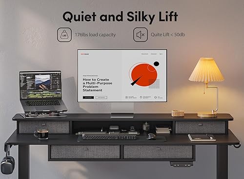 Miniatura 7 de BANTI Escritorio eléctrico de pie ajustable en altura con 4 cajones, mesa de 55 x 24 pulgadas con estante de almacenamiento, escritorio de pie,