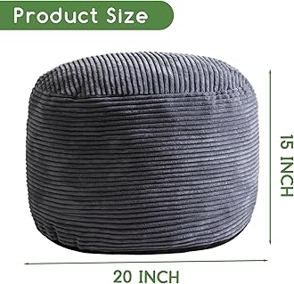 HIGOGOGO Round Stuffed Pouf Ottoman, Corduroy Poufs with Foam Chunk Filling, Furry and Fluffy Pouf Foot Stool Storage Ottoman, 20 X 15 Floor Poufs Foot Rest for Living Room, Dark Grey
