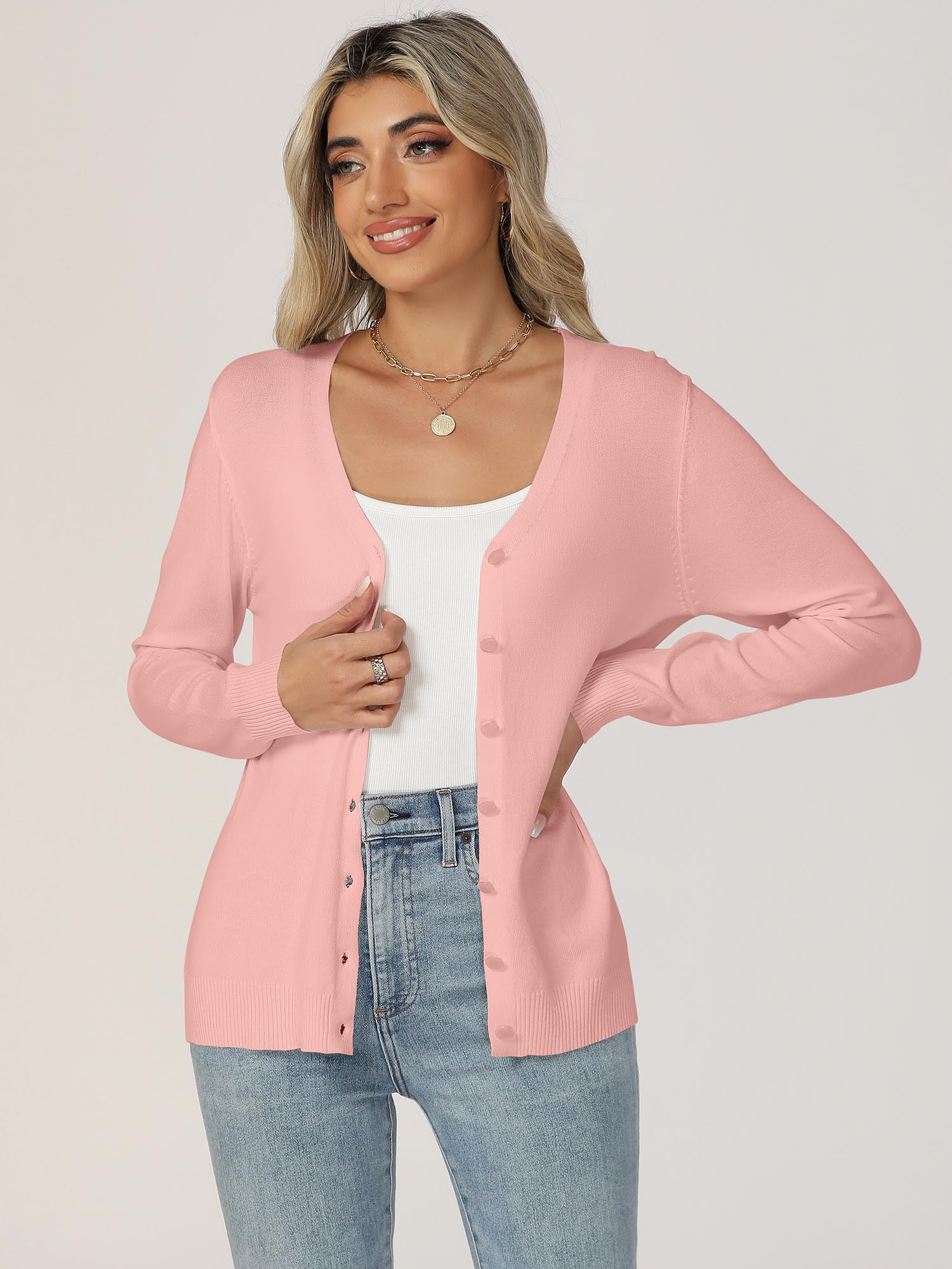 Cardigan Donna con Bottone Leggero Maniche Lunghe Aperto Giacca Elegante Casual Cardigan in Maglia