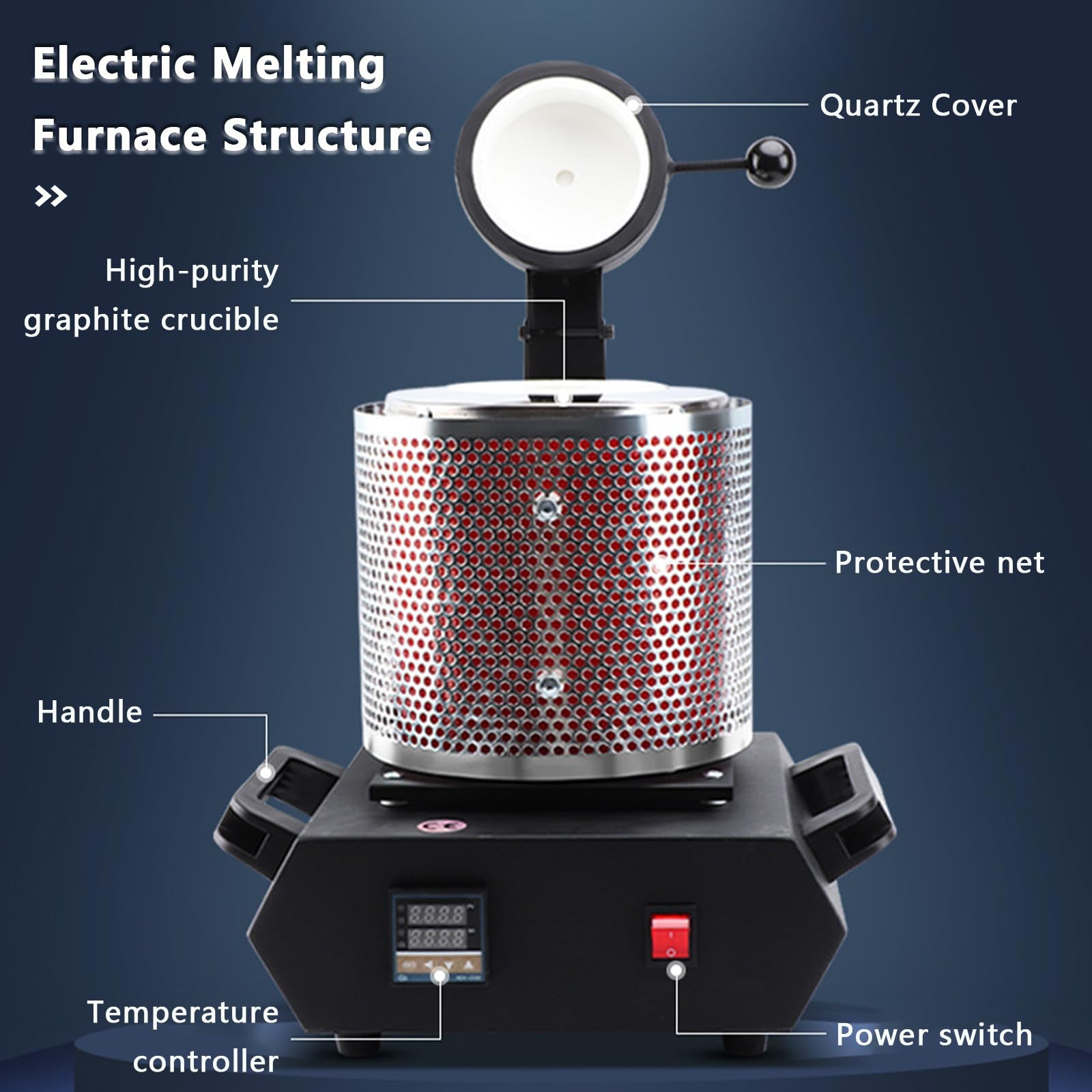 Horno eléctrico para fundir oro con 3 crisoles de grafito para chatarra fundida, máquina de fundición de metales digital de 2102 ℉ con protección de malla, horno de fundición para refinación