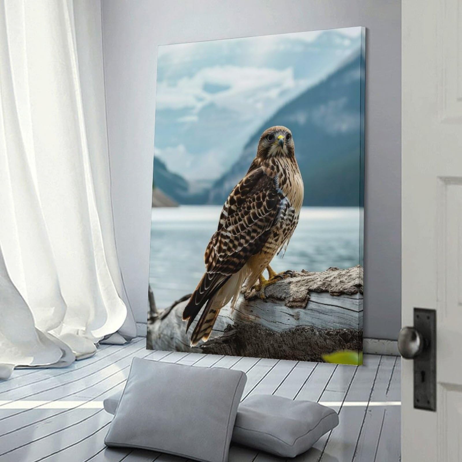 Junmoney Frame-Style-2 Decorative Wall Artwork Hawk Nea Lake Mountain, 24X36inch(60X90cm), For Contemporary Homes, Apartments Or Offices, An Easy Choice For New Home Styling