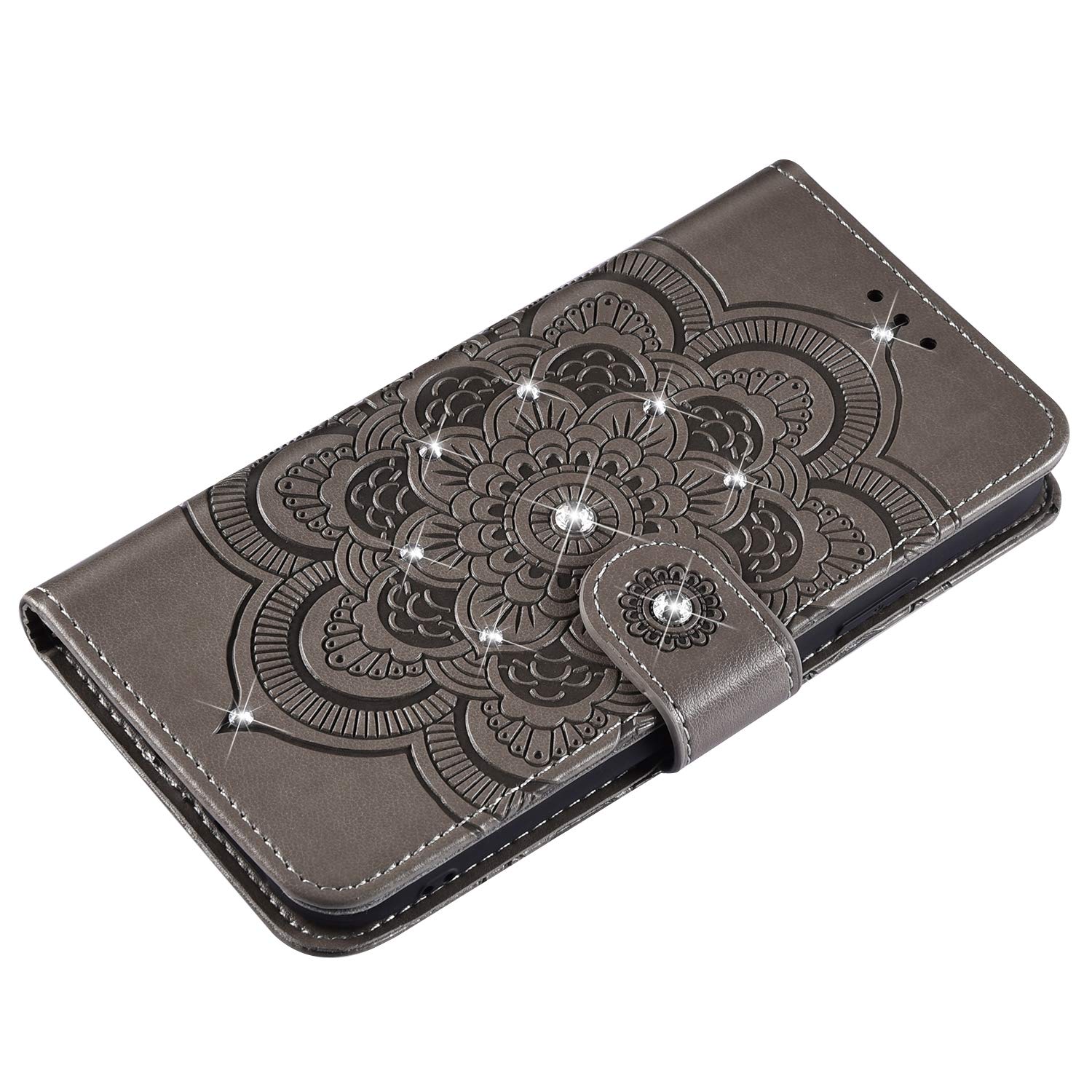 Uposao Leder Flip Case Für IPhone 11 Pro Max – Mit Strass, Blumen, Magnetverschluss & Kartenfächern, Rosa