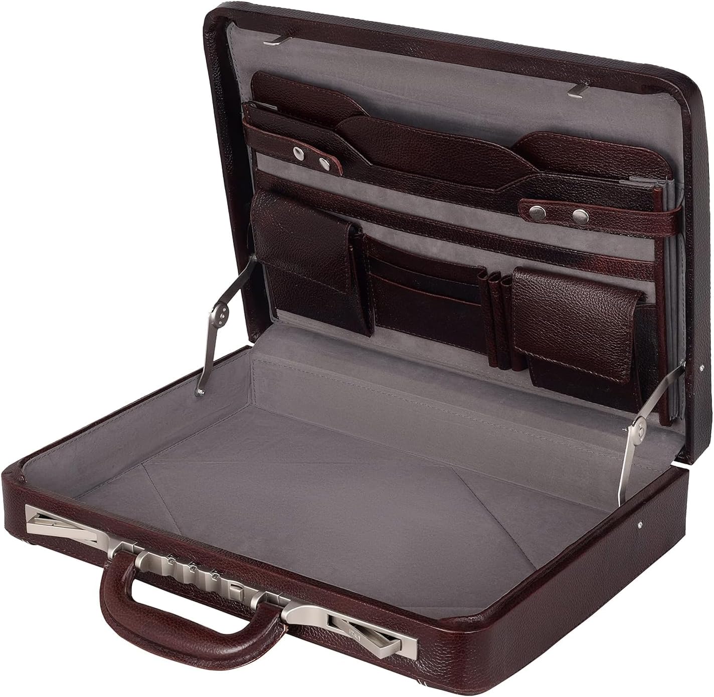 Full Grain Leather Briefcase Attache Case For Unisex Size L18 x W4 x H12 Inches Luxury Briefcase Bag (Brown)