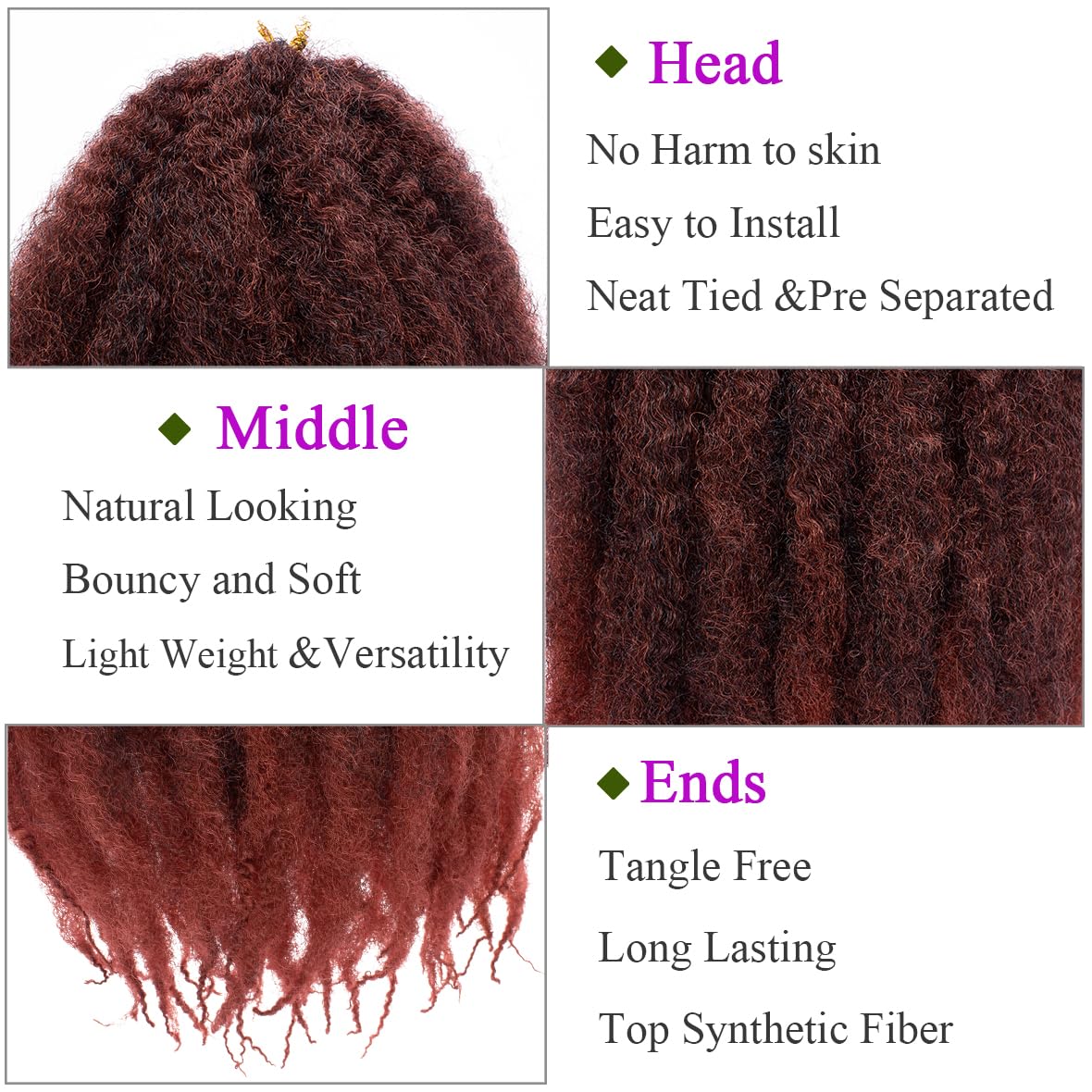 Kachanaa 24 Inch Marley Twist Hair for Braiding 8 Packs Ombre Copper Marley Braids Pre Fluffed Afro Kinky Curly Markey Braiding Hair Extensions for Jumbo Twist /T350# - Image 4