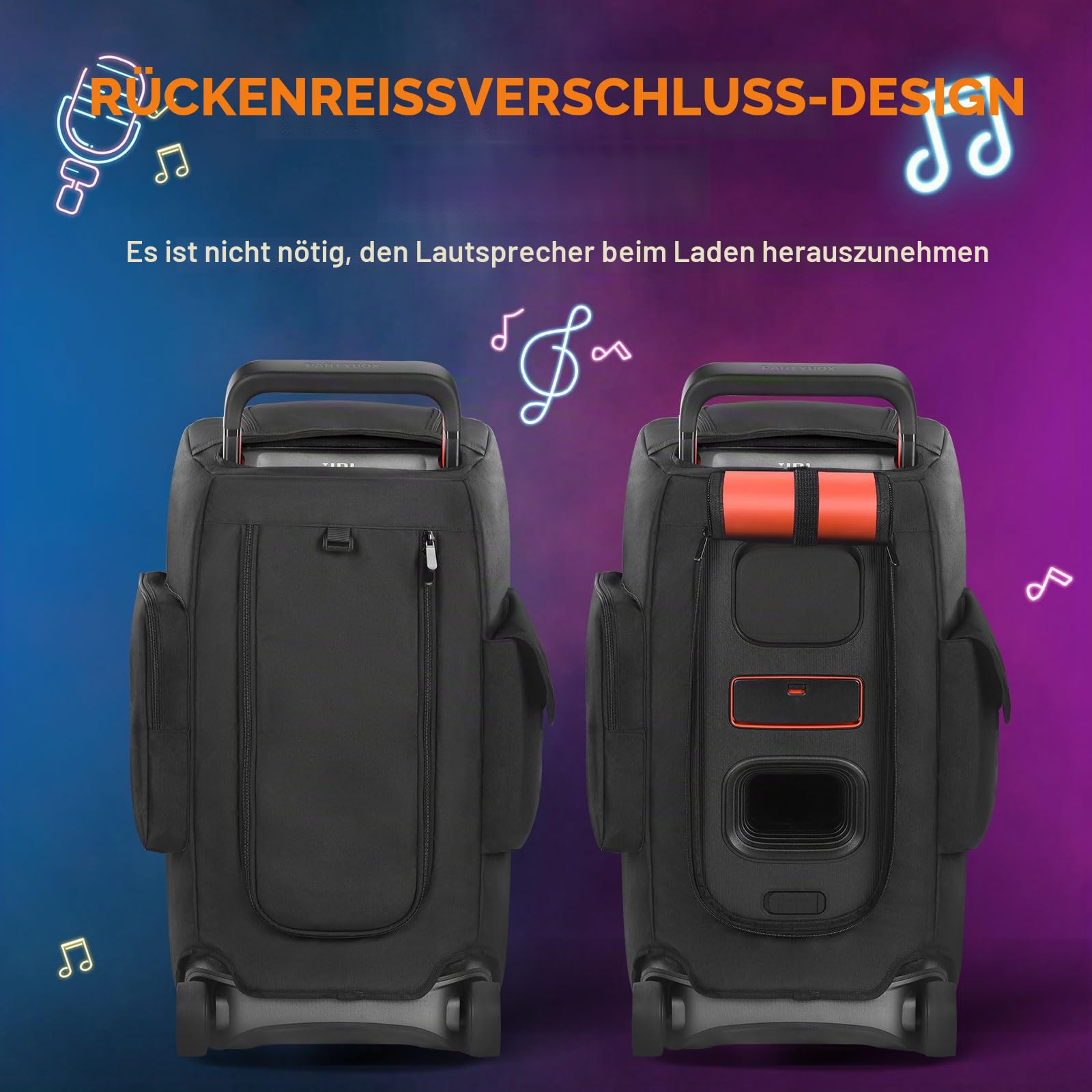 Lautsprecherhülle, kompatibel mit JBL PartyBox 520, tragbarer Lautsprecher, Outdoor-Reise, weiche Staubschutz-Aufbewahrungstasche mit Reißverschluss-Fenstertaschen für Ladegerät, Mikrofone