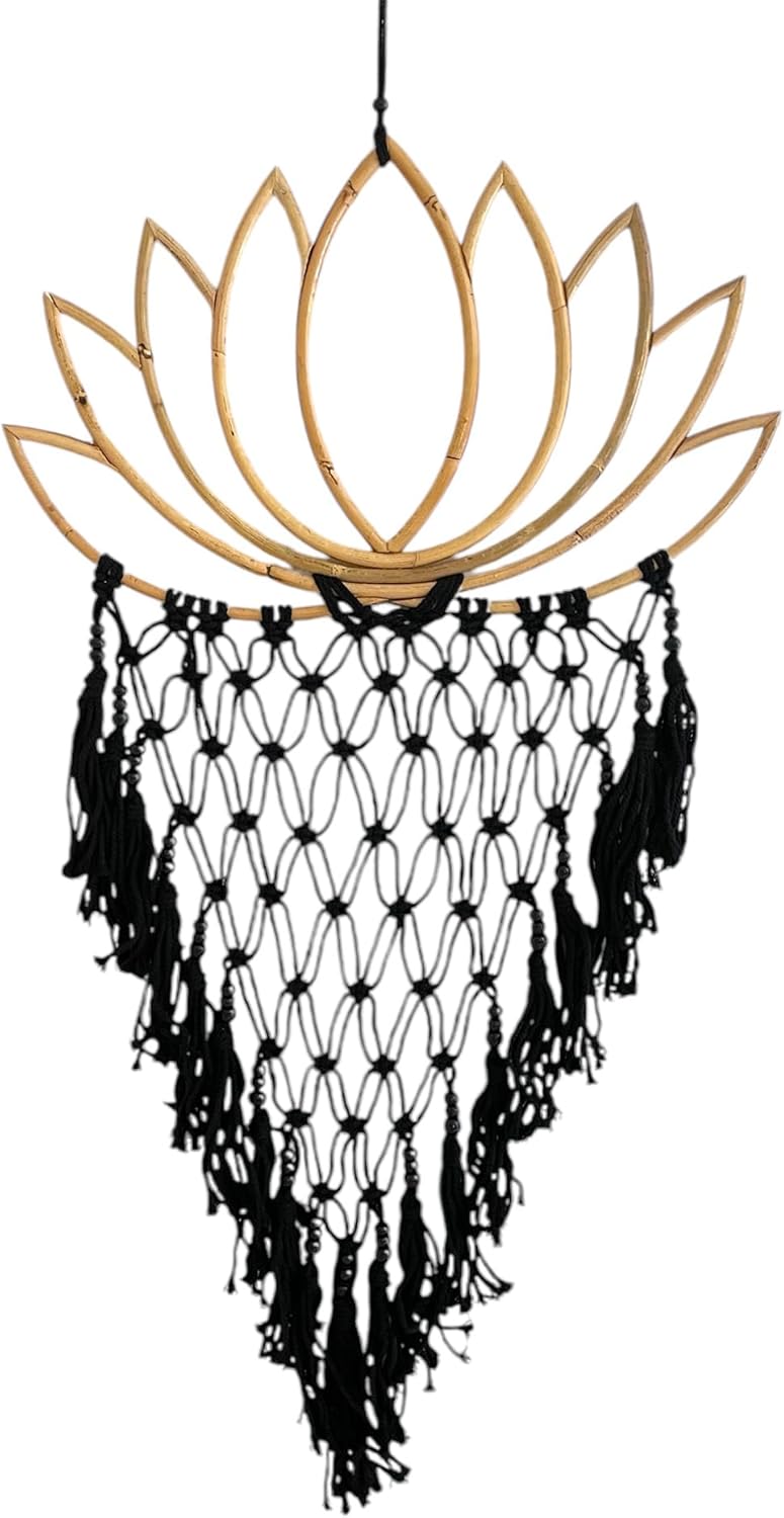 Large Black Dream Catcher Macrame with Woven Tassels Pom Poms & Beads Boho Wall Home Decor Gift - XL Size - 34" Long & 12" Wide