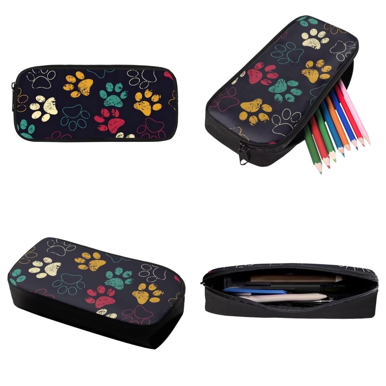 Poceacles Schultasche und Lunchbox-Set für Teenager, Jungen, Grundschule, Büchertasche, Federmäppchen für Grundschulkinder, Mehrfarbige Pfotenabdrücke, Einheitsgröße