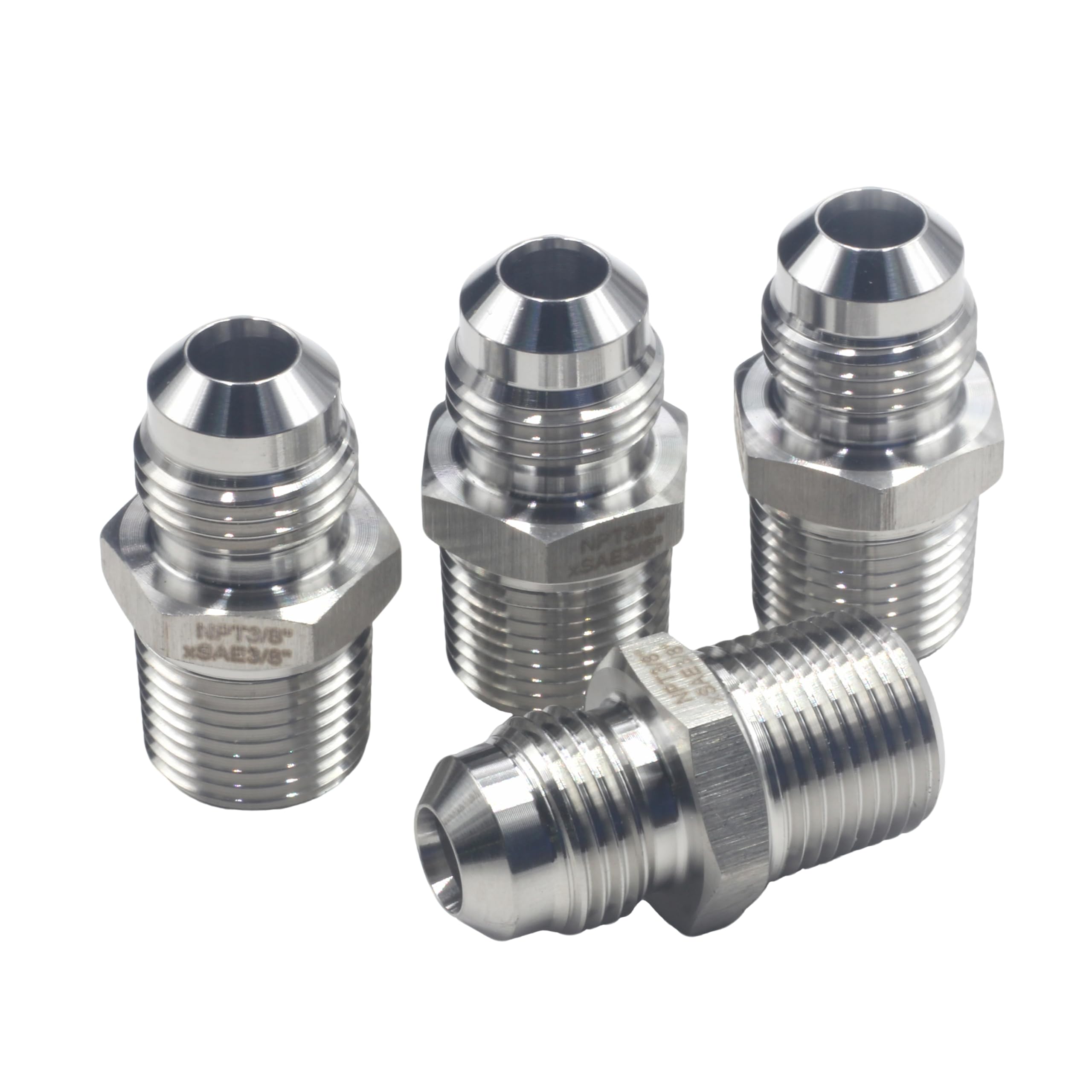 HFS(R) 4PCS, 3/8" NPT Male to 3/8" SAE Male Flare Tubing Adapter Hose Connector Pipe Fittings 304 Stainless Steel