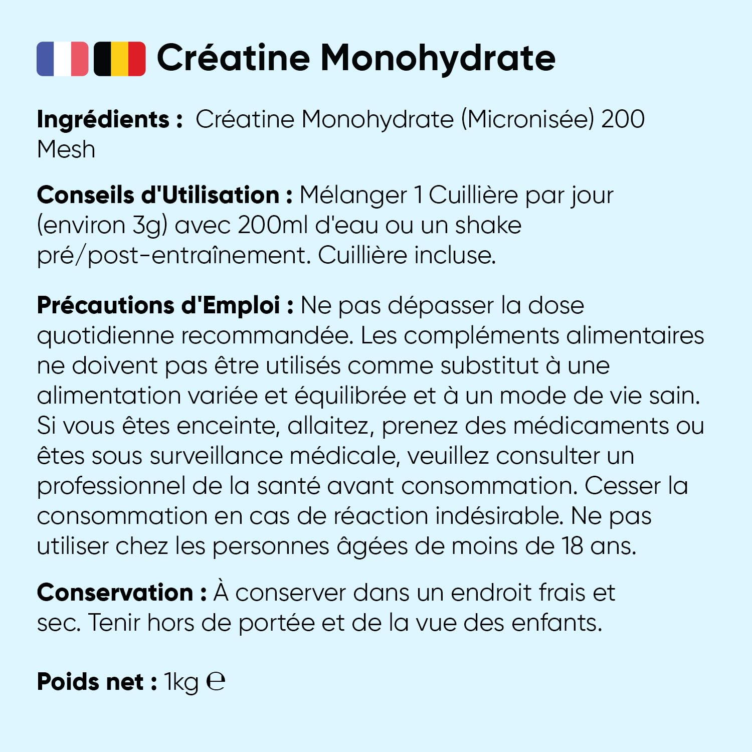 Creatine Monohydrate Poudre Pure 1kg, Créatine Micronisée sans Goût 200Mesh
